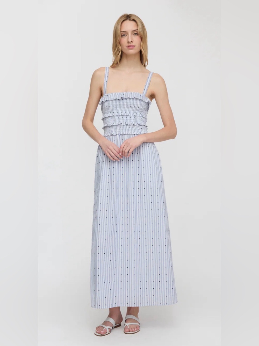 NWT Hill House Analise Nap Maxi Dress in Blue Swiss Dot - size medium